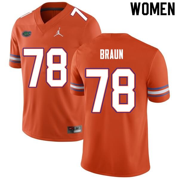 Women's NCAA Florida Gators Josh Braun #78 Stitched Authentic Nike Orange College Football Jersey MLO8665GQ